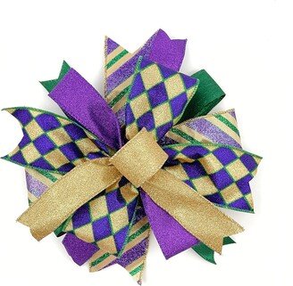 Mardi Gras Harlequin Bow For Wreaths Or Lanterns Mailboxes, Wreath Embellishment Accessory, Decorative Signs