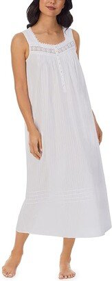 Cotton Dobby Stripe Woven Sleeveless Ballet Nightgown (White) Women's Clothing