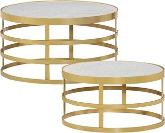 2 Piece Coffee Table Set Marble Brass and White - 21.7 x 11.8