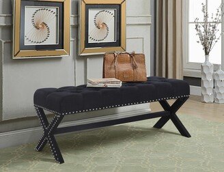 Dalit Updated Neo Traditional Polished Nailhead Tufted Linen X Bench