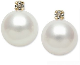 14k Gold Earrings, Cultured Freshwater Pearl (7mm) and Diamond Accent Stud Earrings