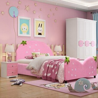 Kids Children Upholstered Platform Toddler Bed Bedroom Furniture Berry Pattern