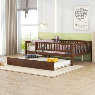 Calnod Full Size Wood Daybed Bed Sturdy Structure Trundle Bed with Fence Guardrails Design-AA