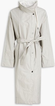 Bead-embellished shell hooded raincoat