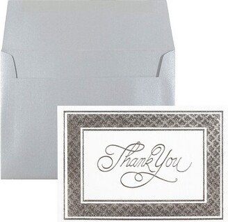 JAM Paper & Envelope JAM Paper Thank You Card Sets Silver Border Cards w/Silver Stardream Envelopes 526M1302MB