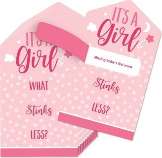 Big Dot of Happiness Baby Girl - Pink Baby Shower Game Pickle Cards - Conversation Starters Pull Tabs - Set of 12