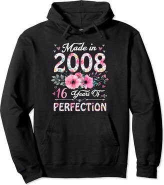 16th Birthday Gifts Women 16 Year Old Made In 2008 Floral 16th Birthday Women Pullover Hoodie