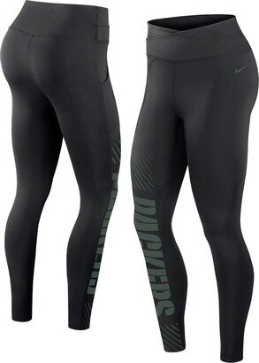 Women's Black Green Bay Packers Yard Line Crossover Leggings