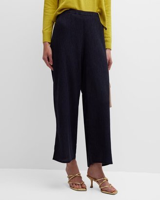 Crinkled Wide-Leg Ankle Pants