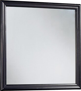 Wooden Frame Mirror with Mounting Hardware, Black and Silver