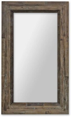 84 Inch Wooden Frame Leaning Mirror with Textured Detail, Brown