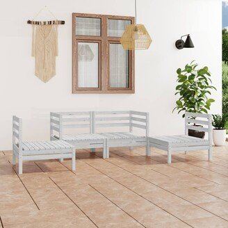 4 Piece Patio Lounge Set White Solid Pinewood - 25 x 25 x 24.6