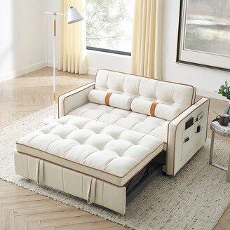 RASOO Modern 55.5 Pull out Sleep Sofa Bed 2 Seater Loveseats Sofa Couch with Side Pockets, Adjsutable Backrest and Lumbar Pillows