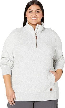 Plus Size Quilted Sweatshirt 1/4 Zip Pullover Long Sleeve (Light Gray Heather) Women's Clothing