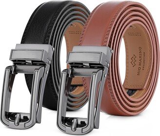 Mio Marino Men's Classic Buckle Leather 2 Pack Linxx Ratchet Belt - Black tan