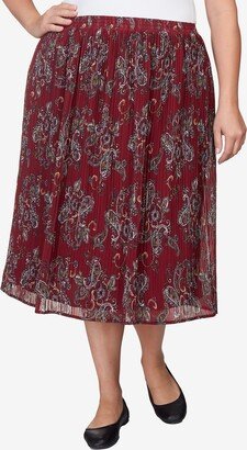 Plus Size Mulberry Street Casual Midi Paisley Skirt