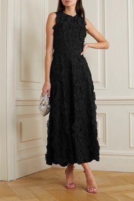 Appliquéd Cotton-blend Tulle Maxi Dress - Black