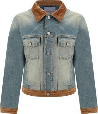 Bluemarble Velvet-Trim Buttoned Denim Jacket