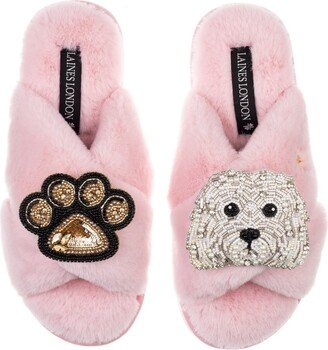 Laines London Classic Laines Slippers With Queenie & Paw Brooches - Pink