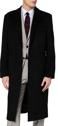 The Platinum Tailor Mens Black Overcoat Wool & Cashmere Warm Winter Mod Cromby Coat Black Lining (46)