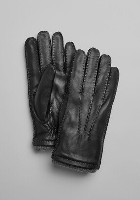 Men's Herringbone Fabric and Leather Gloves