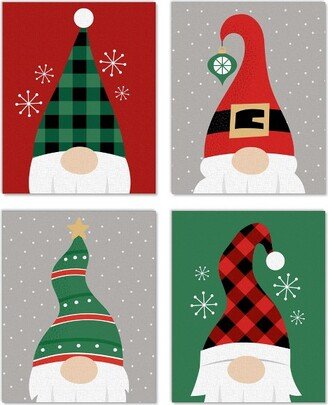 Big Dot of Happiness Red and Green Holiday Gnomes - Unframed Christmas Linen Paper Wall Art - Set of 4 - Artisms - 8 x 10 inches