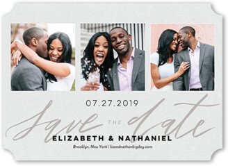 Save The Date Cards: Minimal Design Save The Date, Beige, 5X7, Pearl Shimmer Cardstock, Ticket