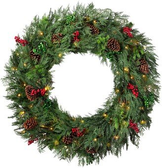 Balsam Hill Winter Evergreen Artificial LED Light Outdoor Wreath