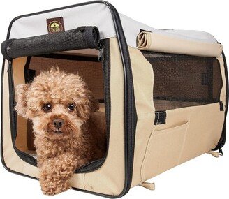 Folding Zippered Lightweight Easy Folding Pet Crate Khaki- XL