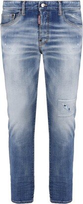 Logo Patch Distressed Slim-Fit Jeans