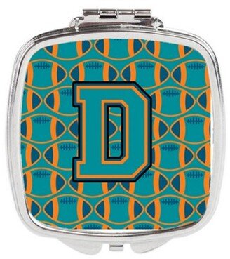 CJ1063-DSCM Letter D Football Aqua, Orange & Marine Blue Compact Mirror