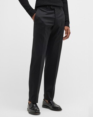 Basic Wool Flat-Front Trousers, Black