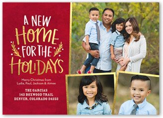 Christmas Cards: A Gilded New Home Moving Announcement, Red, Standard Smooth Cardstock, Square