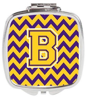 CJ1041-BSCM Letter B Chevron Purple & Gold Compact Mirror, 3 x 0.3 x 2.75 in.