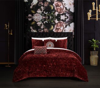 Kiana 5 Piece Velvet Comforter Set, Burgundy