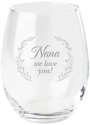 Stemless Wine Glasses: Floral Wreath Frame Wine Glass, Etched Wine, White