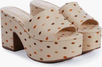 Polka Dot Embroidery Natural Raffia Miso Platform Sandals