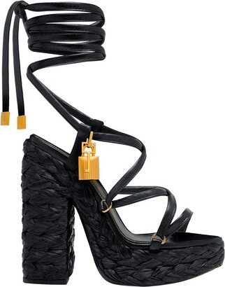 Padlock Woven Platform Ankle Strap Sandals