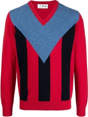 vertical-stripe V-neck jumper-AA