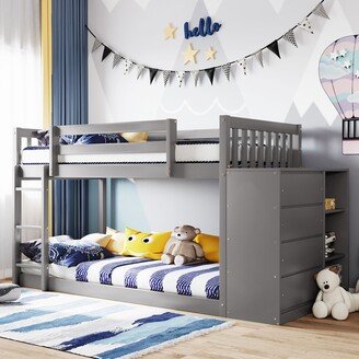 Calnod Twin Bunk Bed with 4 Drawers and 3 Shelves - Solid Pine Construction, Space-Saving Design, and Versatile Storage