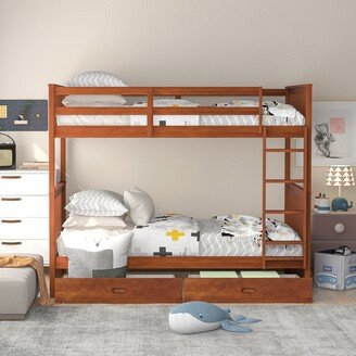 GREATPLANINC Twin-Over-Twin Bunk Bed, Solid Wood Bed Frame, Convertible to 2 Beds