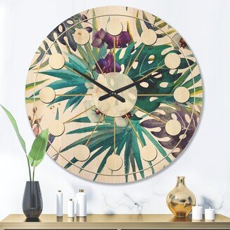 Designart 'Retro Floral Botanical Design II' Mid-Century Modern Wood Wall Clock