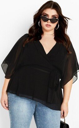 | Women's Plus Size Elegant Wrap Top - Black - 14W