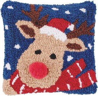 8 x 8 Christmas Reindeer Hooked Petite Throw Pillow