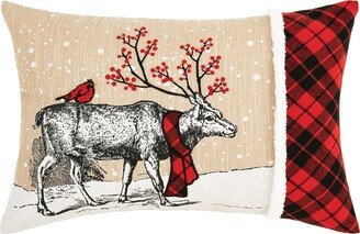 Deer Embroidered and Printed Throw Pillow