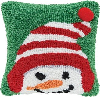 Peek-A-Boo Snowman Hooked Throw Pillow