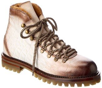 Low Croc-Embossed Leather Hiking Boot-AA