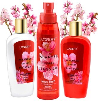 Lovery Body Care Gift Set, Japanese Cherry Blossom Bath and Body Travel Set, 3 Piece