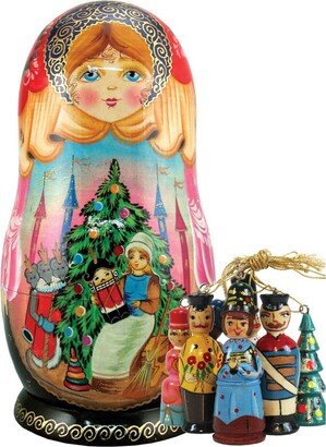 G.DeBrekht Russian Nutcracker Matryoshka Wooden Doll and Ornaments Set