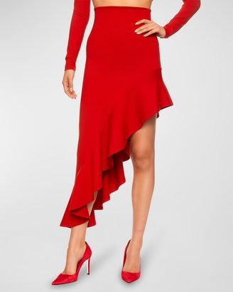 High-Waist Asymmetric Ruffle Midi Skirt